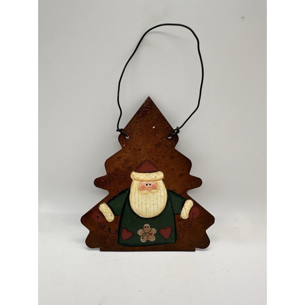 Crazy Mountain Henton Wooden Santa‎ Tree Ornament Folk Art Gingerbread